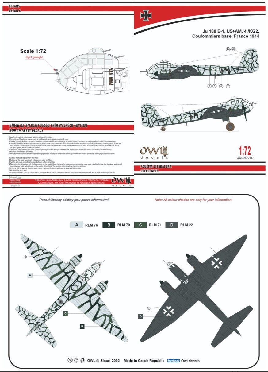Owl OWLDS72117 1:72 Junkers Ju-188E-1 U5+AM 4./KG 2