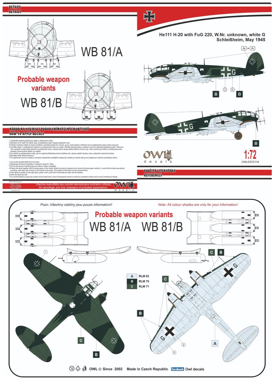 Owl OWLDS72118 1:72 Heinkel He-111H-21 Fug 220 white G
