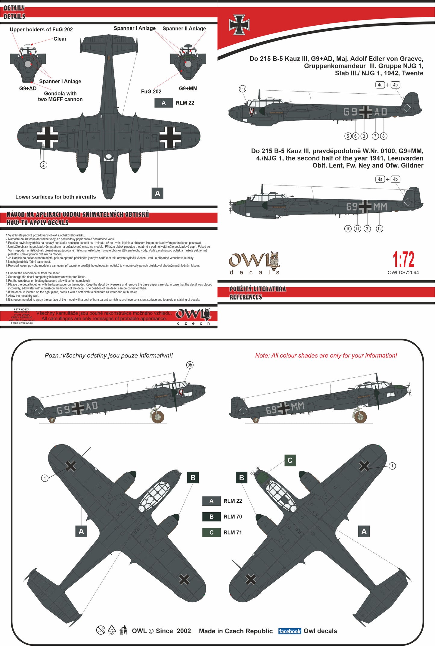 Owl OWLDS7294 1:72 Dornier Do-215B Part II Do 215 B-5