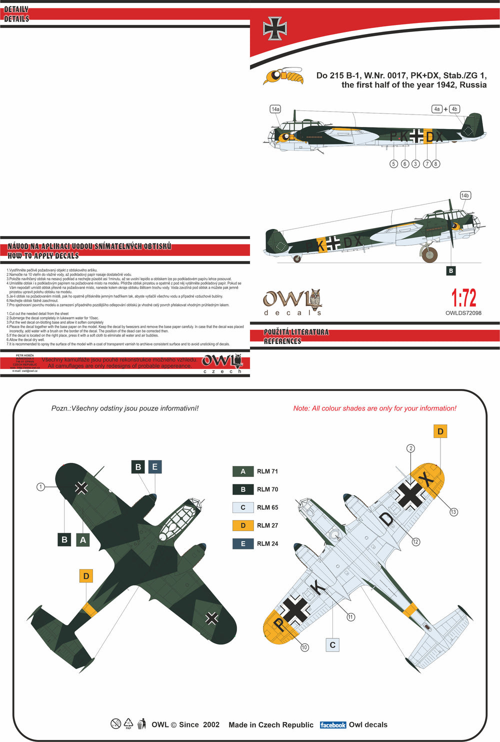 Owl OWLDS7298 1:72 Dornier Do-215B Part VI Do-215B-1