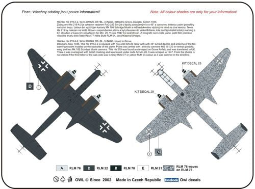 Owl OWLDS4822 1:48 Heinkel He-219 A-2 D5+BL