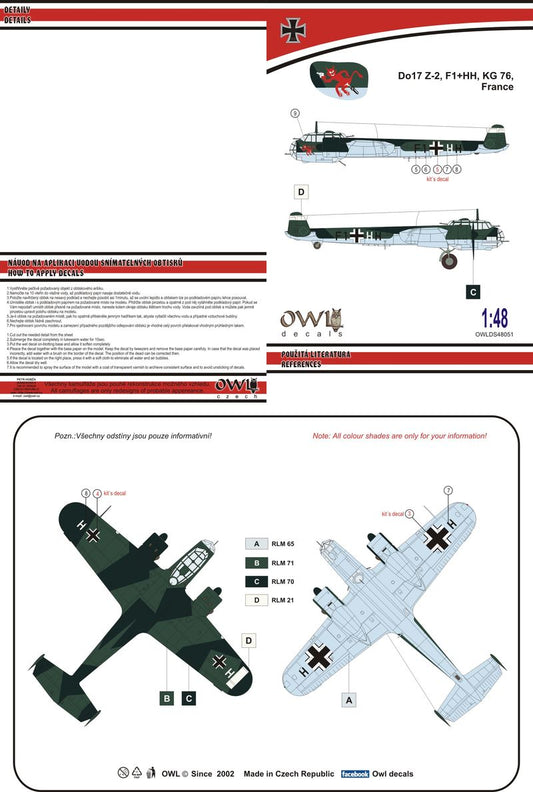 Owl OWLDS4851 1:48 Dornier Do-17Z-2 F1+HH KG 76