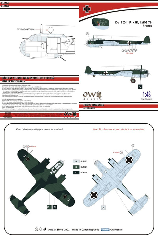 Owl OWLDS4855 1:48 Dornier Do-17Z-1 F1+JK KG 76