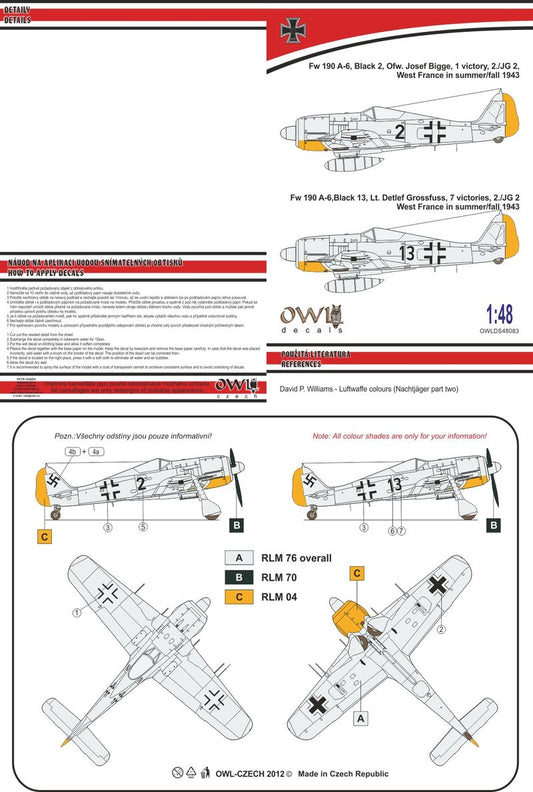 Owl OWLDS4883 1:48 Focke-Wulf Fw-190A-6 2./JG 2 Nachtjager J