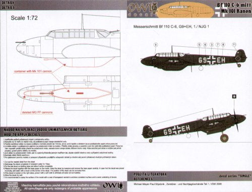 Owl OWLDS7206 1:72 Messerschmitt Bf-110C-6 G9+EH 1/NJG 1