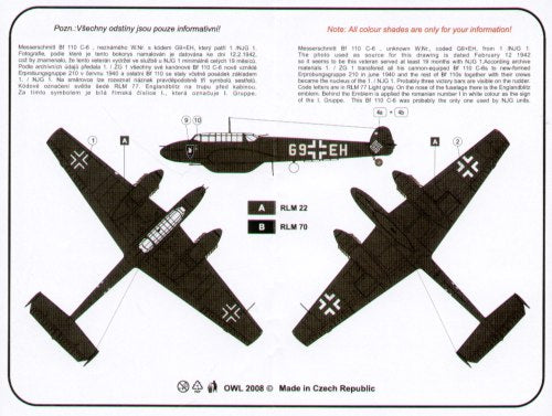Owl OWLDS7206 1:72 Messerschmitt Bf-110C-6 G9+EH 1/NJG 1