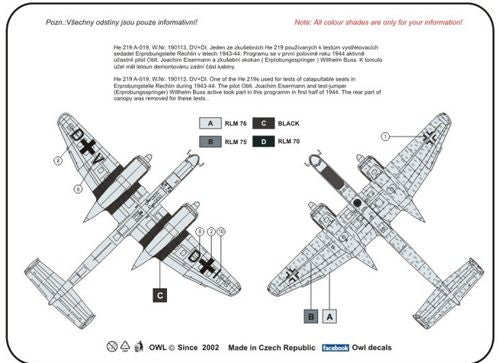 Owl OWLDS7229 1:72 Heinkel He-219V-019 DV+VI