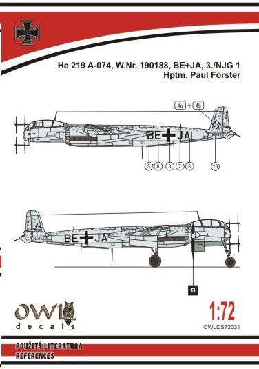 Owl OWLDS7231 1:72 Heinkel He-219A-0 BE+JA