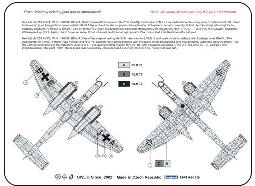 Owl OWLDS7231 1:72 Heinkel He-219A-0 BE+JA