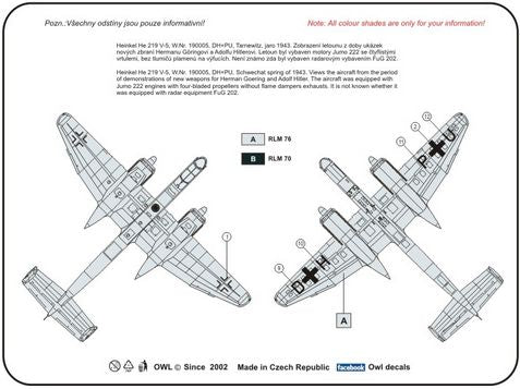 Owl OWLDS7242 1:72 Heinkel He-219V-5 DH+PU four blades propeller