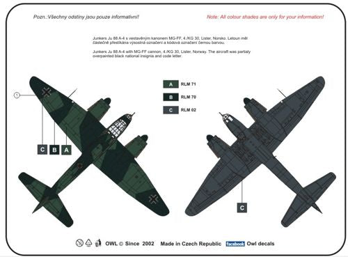 Owl OWLDS7246 1:72 Junkers Ju-88A-4 with MGFF cannon