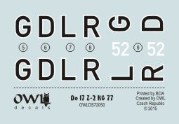 Owl OWLDS7250 1:72 Dornier Do-17Z-2 GD+LR KG 77