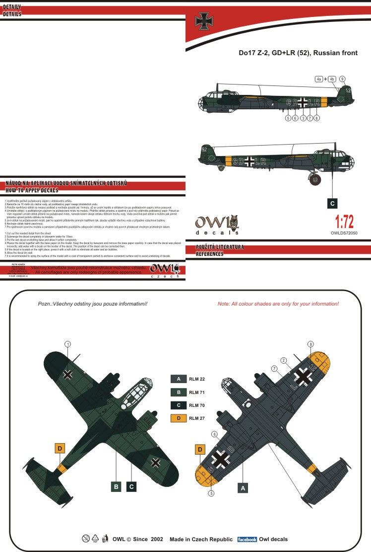 Owl OWLDS7250 1:72 Dornier Do-17Z-2 GD+LR KG 77