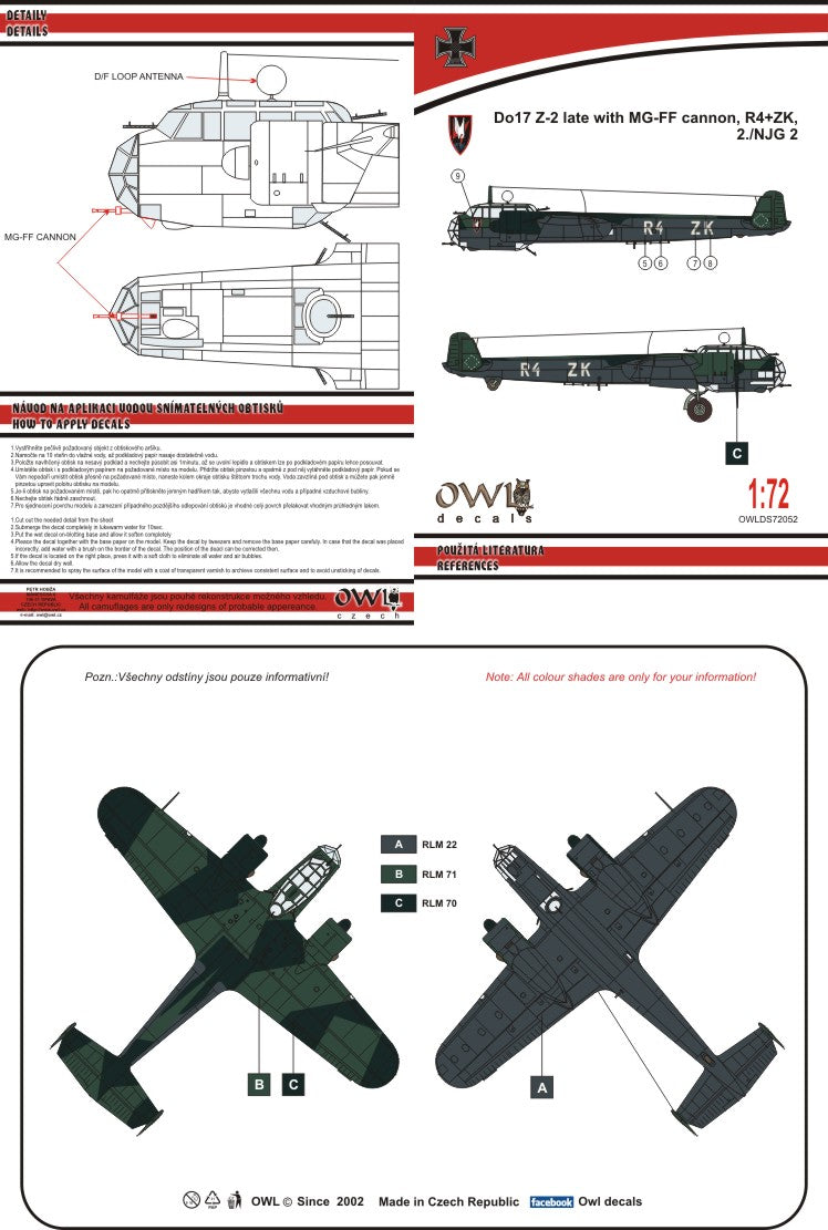 Owl OWLDS7252 1:72 Dornier Do-17Z-2 late R4+ZK NJG 2