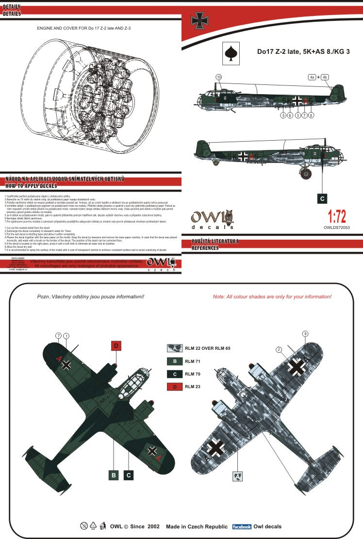 Owl OWLDS7253 1:72 Dornier Do-17Z-2 5K+AS KG 3