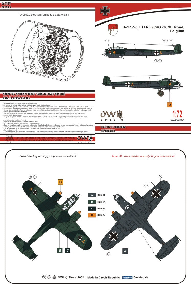 Owl OWLDS7254 1:72 Dornier Do-17Z-3 KG 76