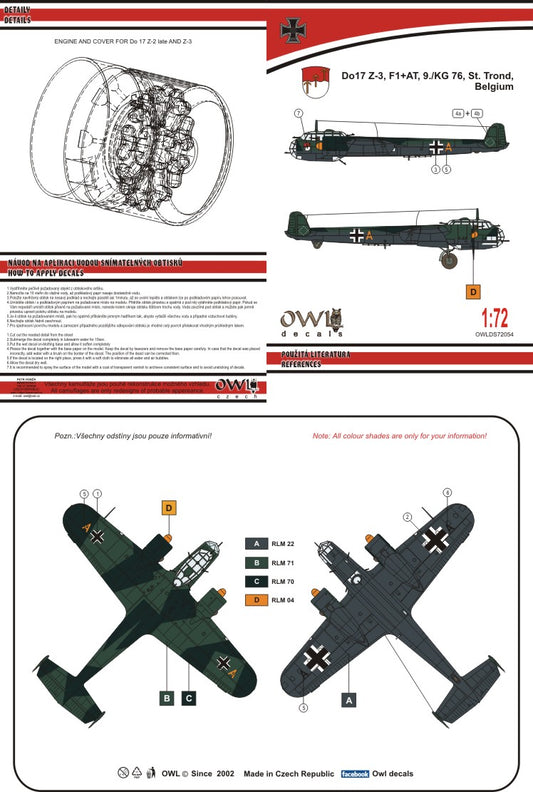 Owl OWLDS7254 1:72 Dornier Do-17Z-3 KG 76
