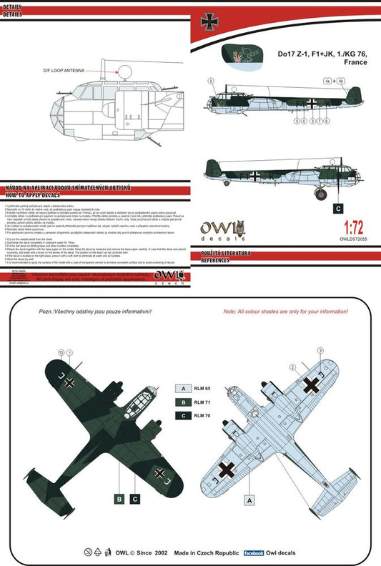 Owl OWLDS7255 1:72 Dornier Do-17Z-1 F1+JK KG 76