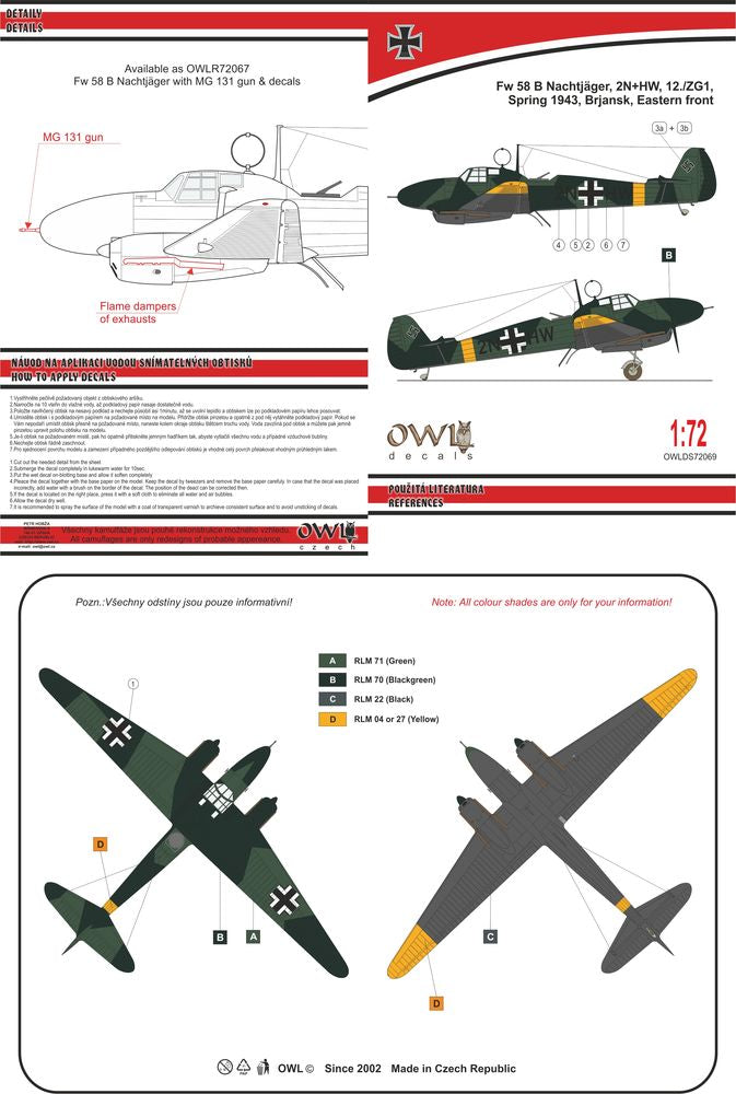 Owl OWLDS7269 1:72 Focke-Wulf Fw-58B Weihe Nachtjager with MG 131