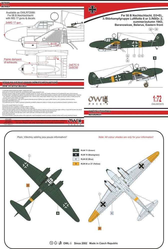 Owl OWLDS7270 1:72 Focke-Wulf Fw-58B Weihe Nachtschlacht with guns MG 17