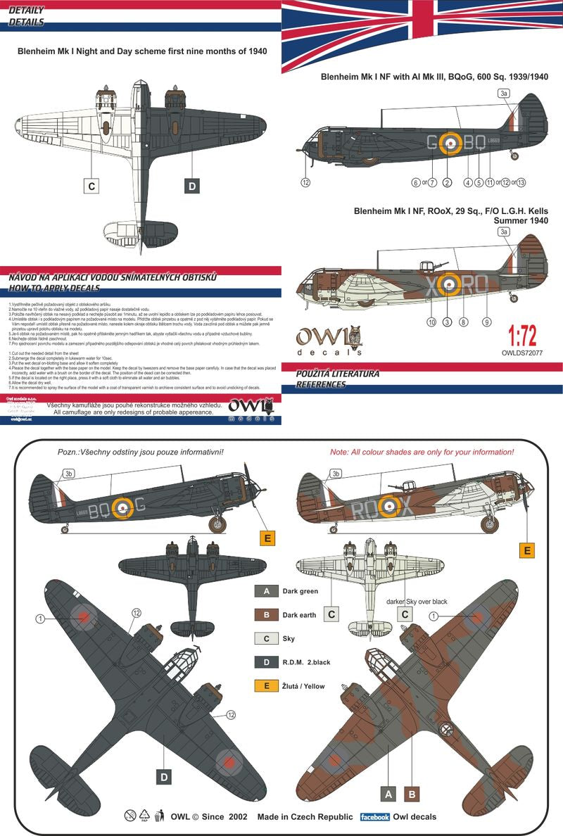 Owl OWLDS7277 1:72 Bristol Blenheim Mk.I NF Part II ROoX