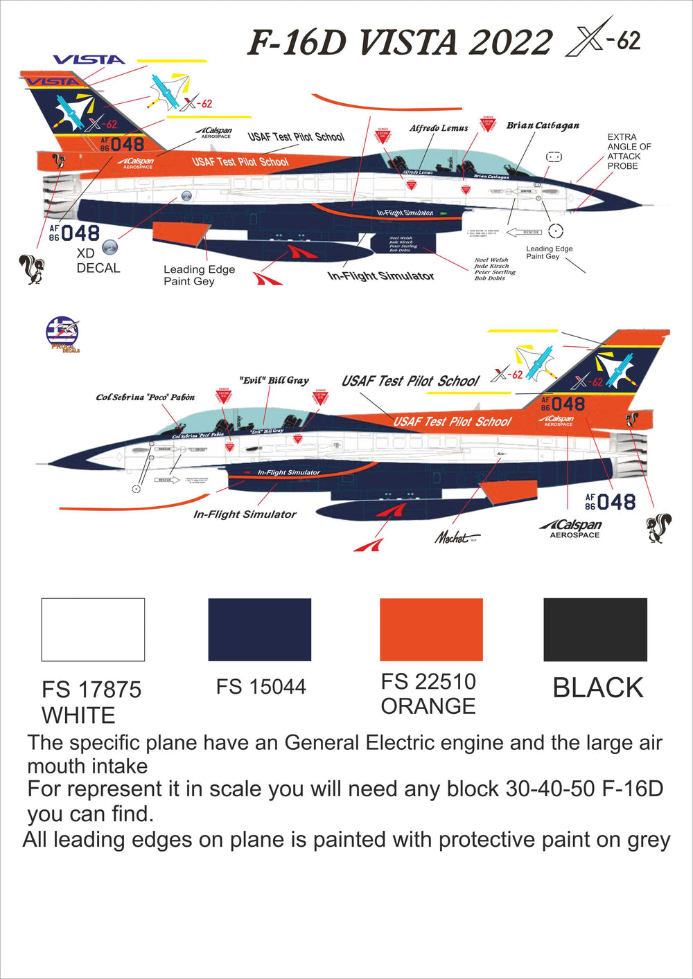 Procal PD32-2301 1:32 F-16D VISTA X-62 Decals