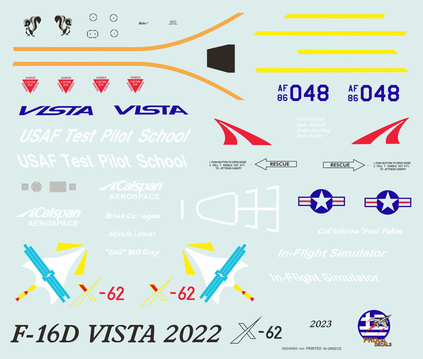 Procal PD32-2301 1:32 F-16D VISTA X-62 Decals