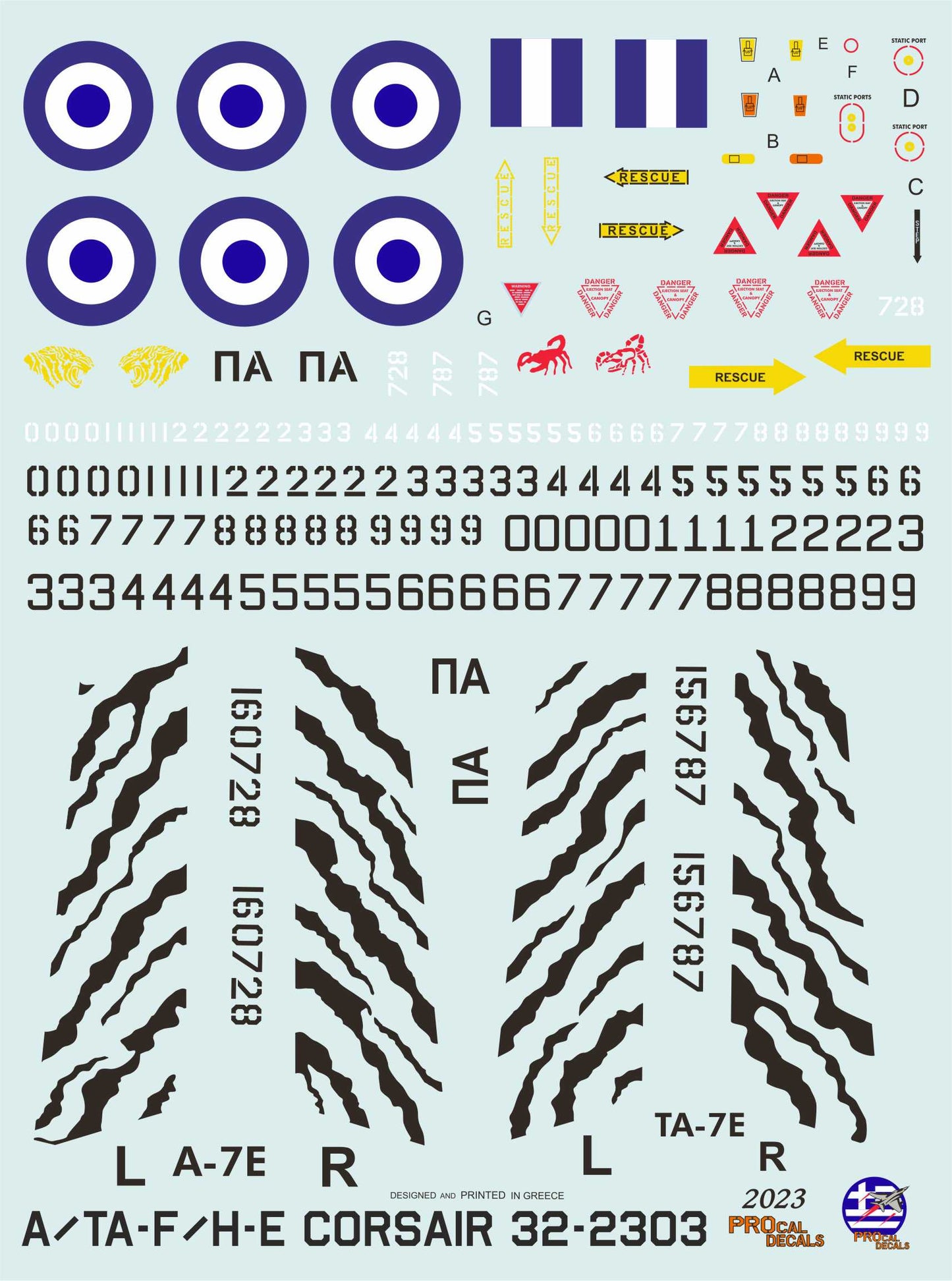 Procal PD32-2303 1:32 LTV A-7/TA-7 Corsair Greek AF Decals