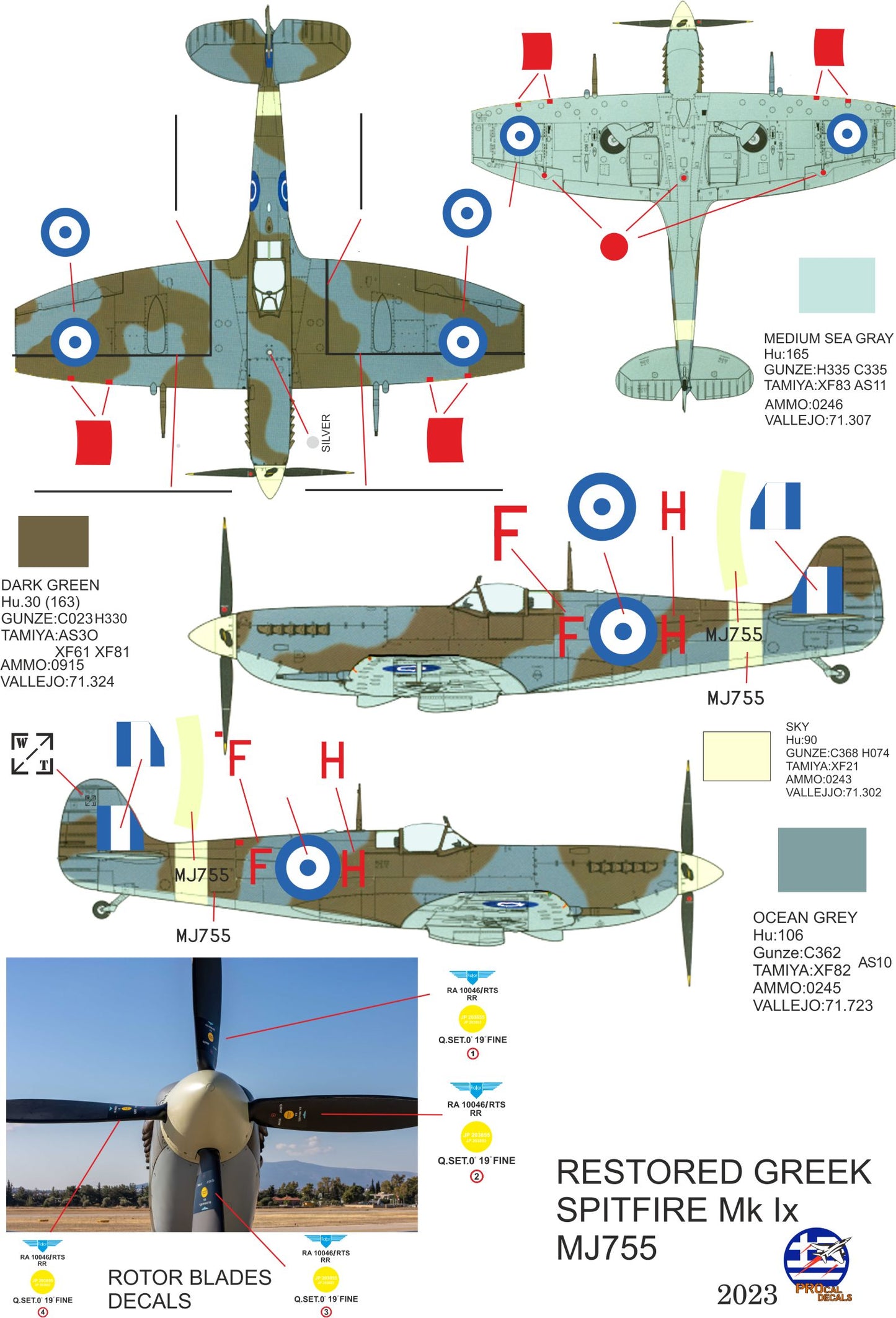 Procal PD32-2304 1:32 Greek Supermarine Spitfire Mk.IX Decals