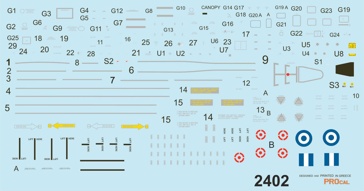 Procal Decals PD32-2402 1:32 GREEK F-16 LOW VISIBILITY STENCILS for 1 plane