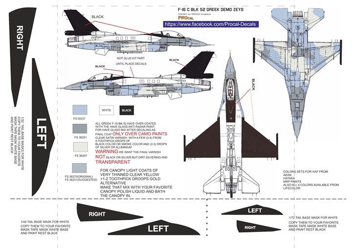 Procal Decals PD32-801 1:32 Lockheed-Martin F-16C Block 52 Zeus Greek Demo team