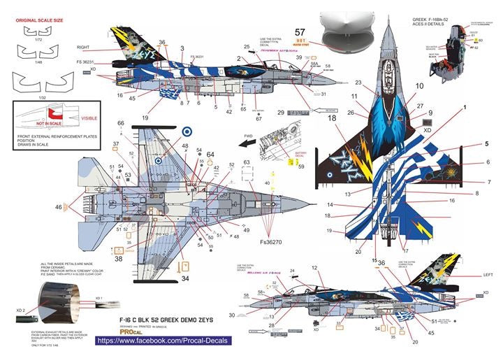 Procal Decals PD32-801 1:32 Lockheed-Martin F-16C Block 52 Zeus Greek Demo team