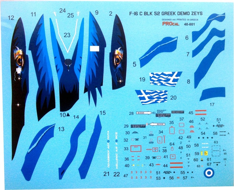 Procal Decals PD32-801 1:32 Lockheed-Martin F-16C Block 52 Zeus Greek Demo team