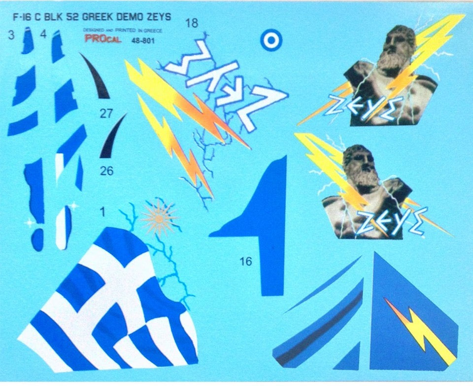 Procal Decals PD32-801 1:32 Lockheed-Martin F-16C Block 52 Zeus Greek Demo team