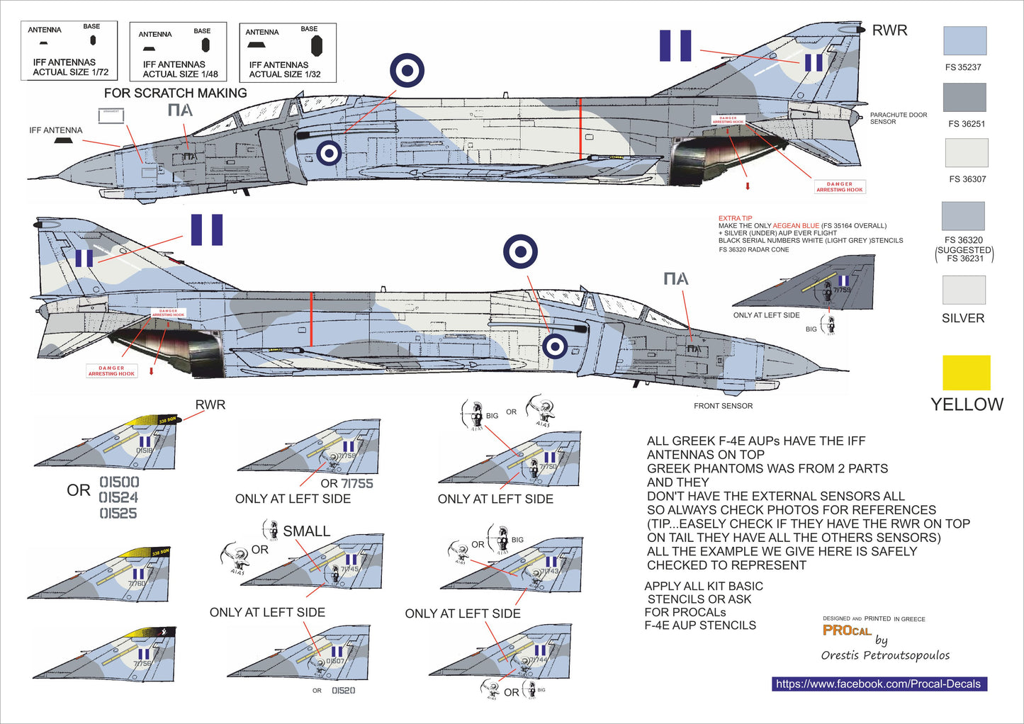Procal PD32-905 1:32 F-4E Phantom II AUP Greek SQ Markings