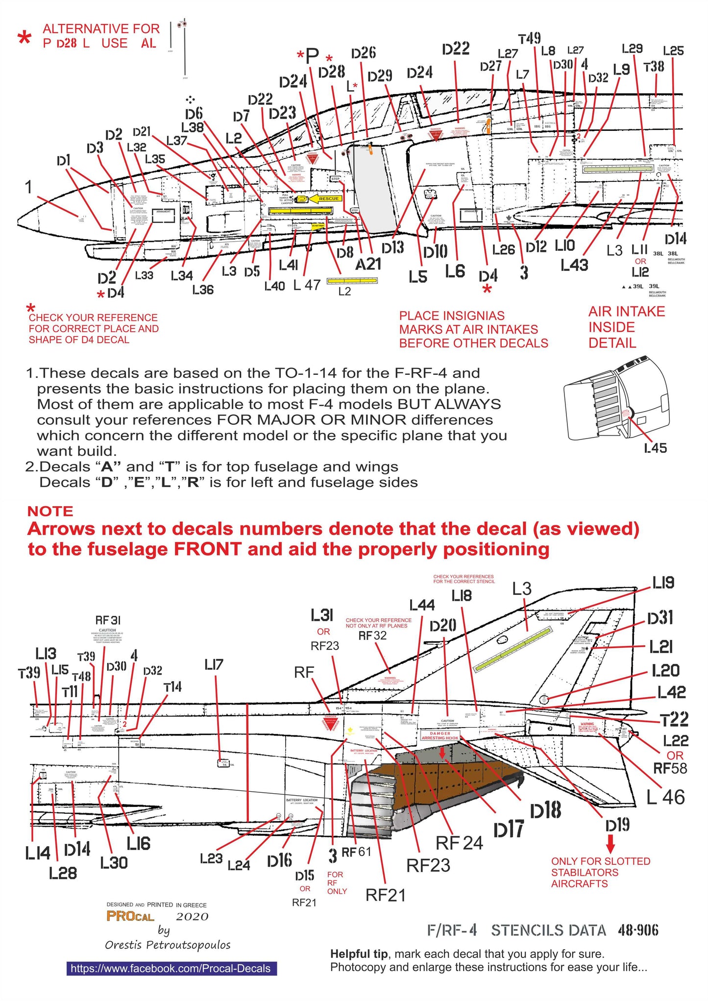 Procal PD32-906B 1:32 Greek AF F-4E/RF-4E Black Stencils