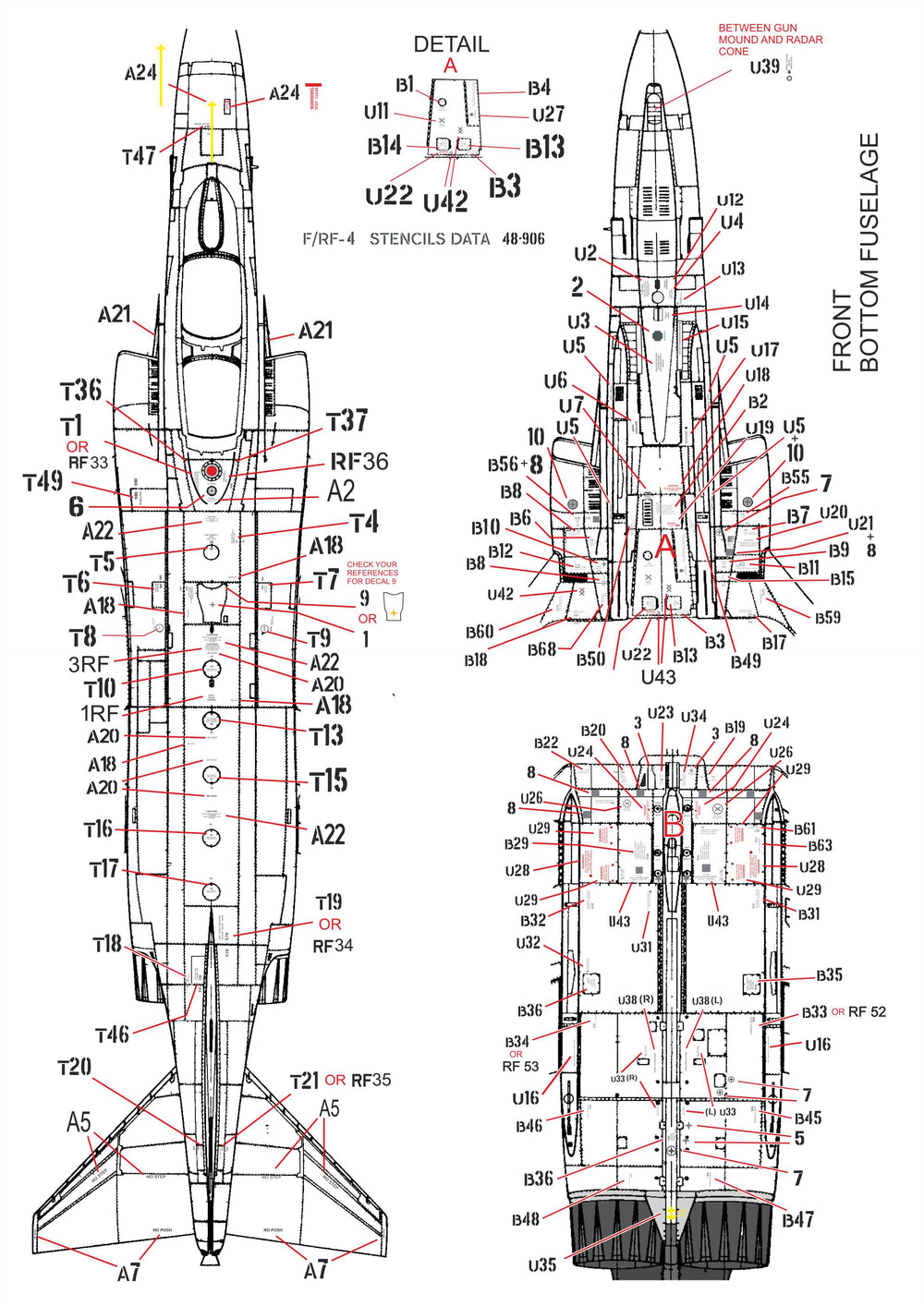 Procal PD32-906B 1:32 Greek AF F-4E/RF-4E Black Stencils