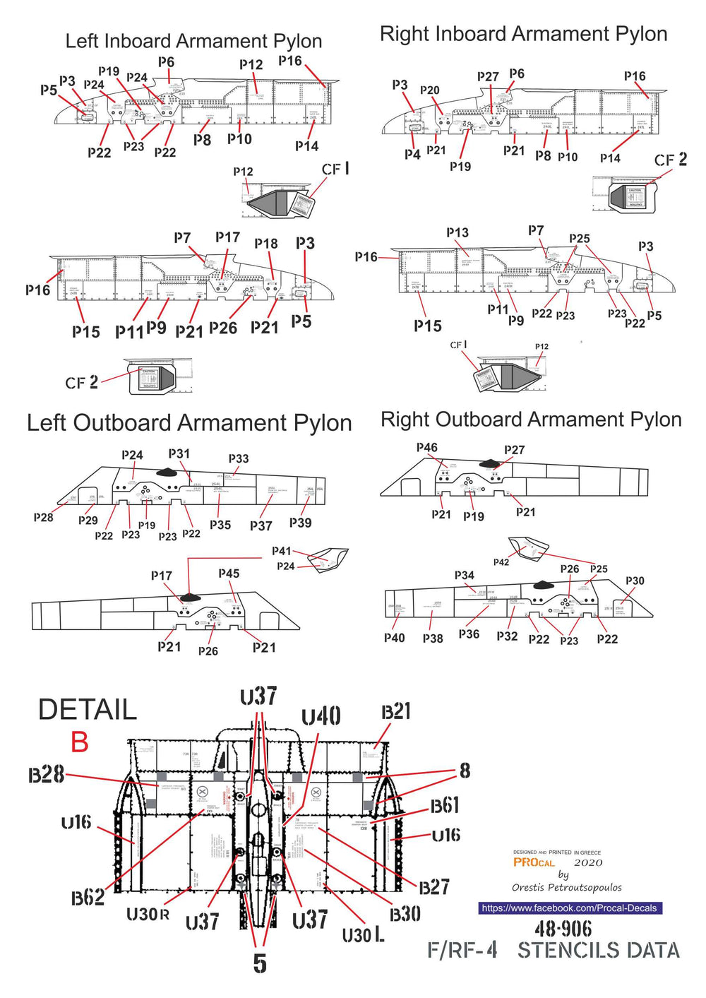 Procal PD32-906B 1:32 Greek AF F-4E/RF-4E Black Stencils