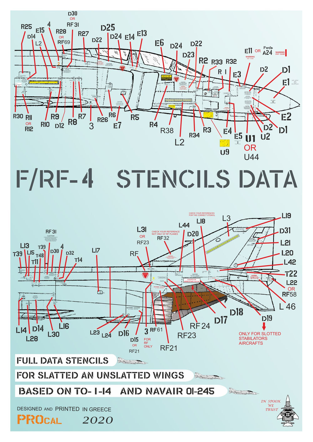 Procal PD32-906B 1:32 Greek AF F-4E/RF-4E Black Stencils