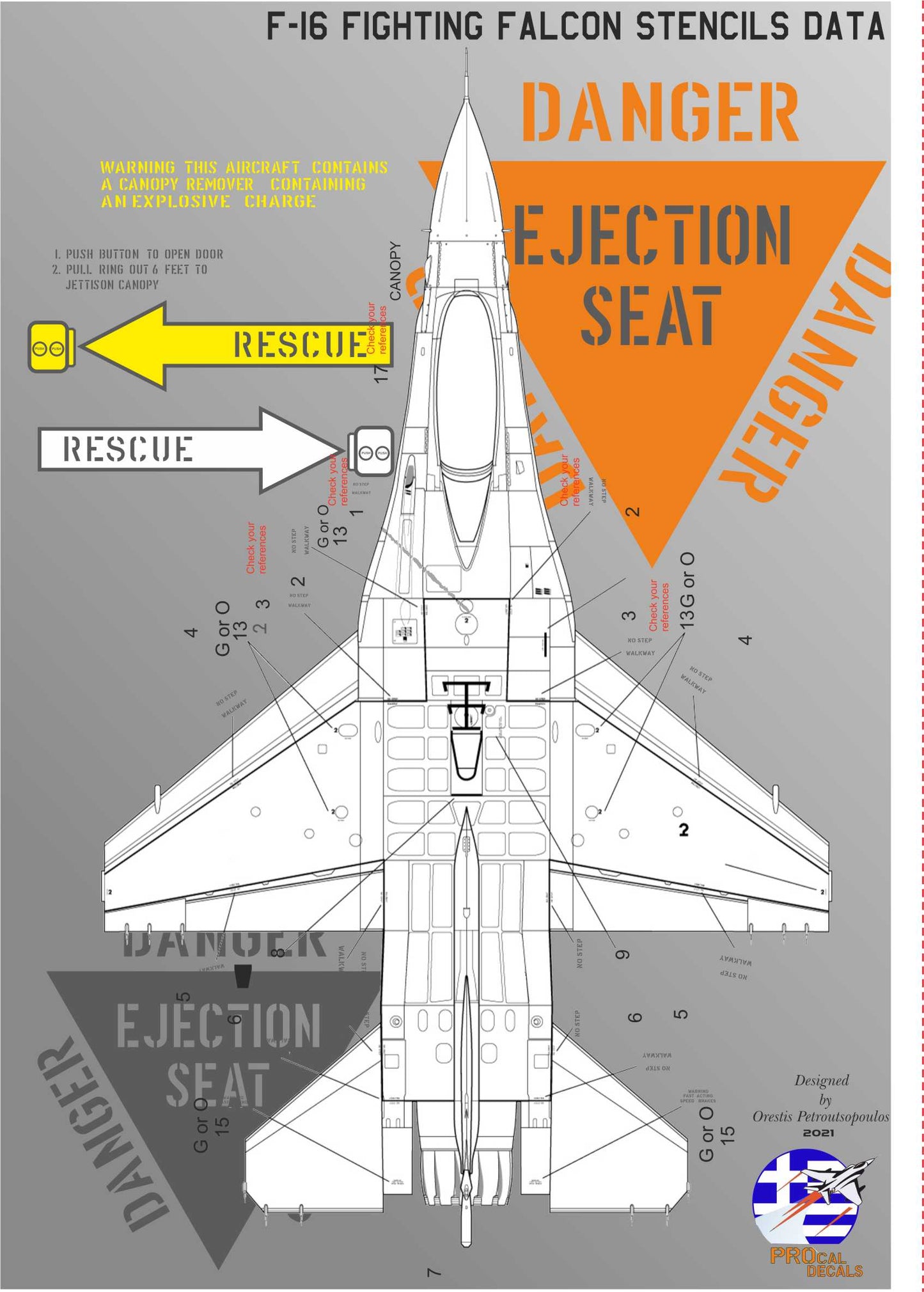 Procal PD48-101 1:48 F-16 Viper Stencil Data (Greek)