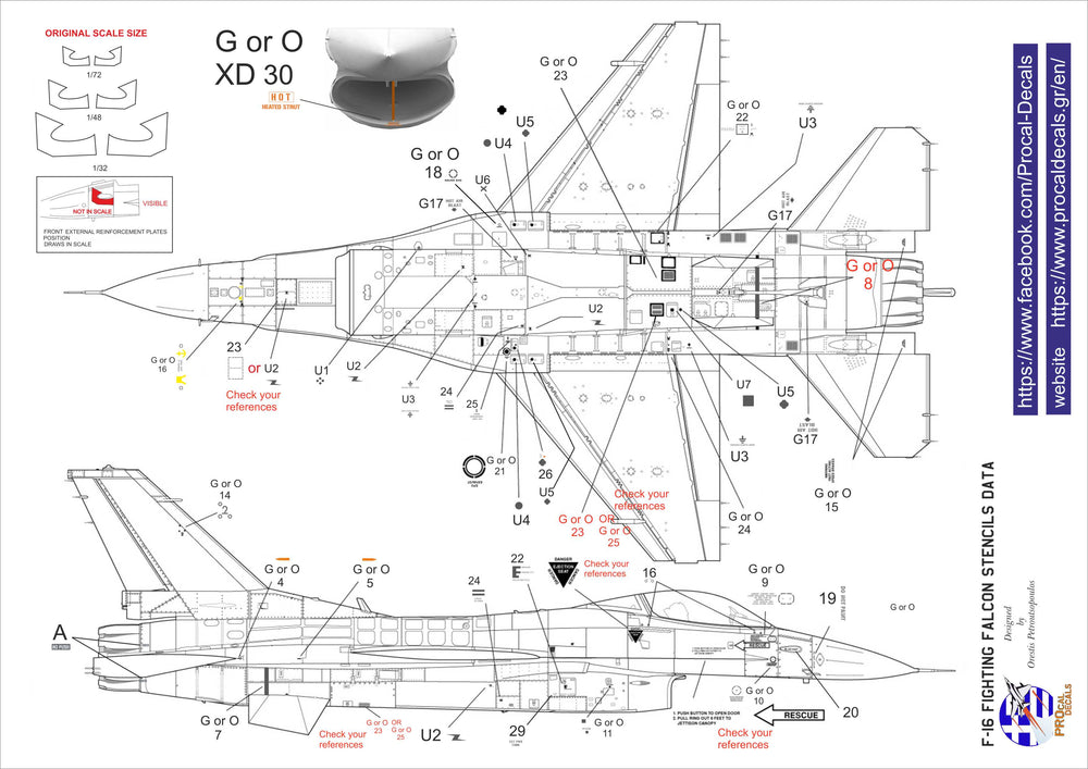 Procal PD48-101 1:48 F-16 Viper Stencil Data (Greek)