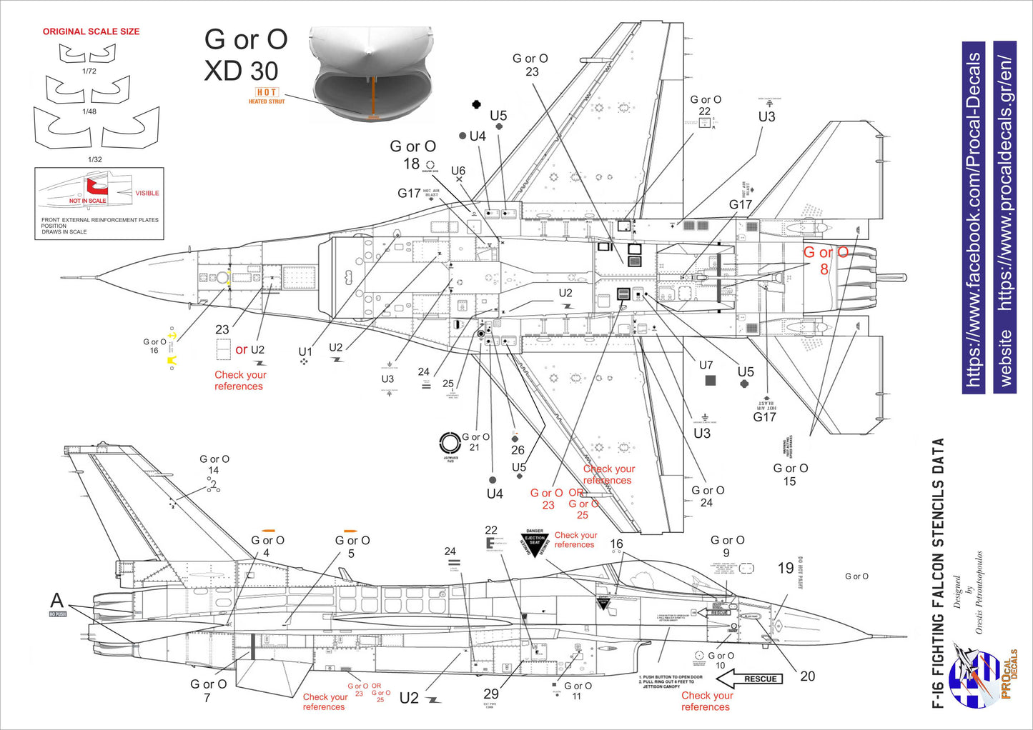 Procal PD48-101 1:48 F-16 Viper Stencil Data (Greek)