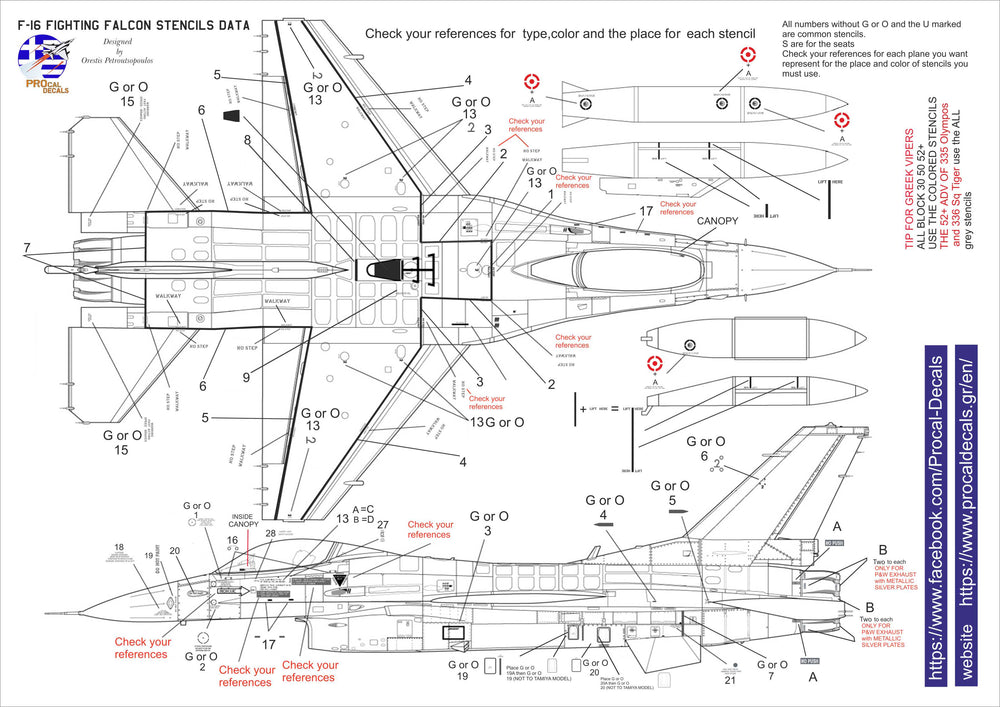 Procal PD48-101 1:48 F-16 Viper Stencil Data (Greek)