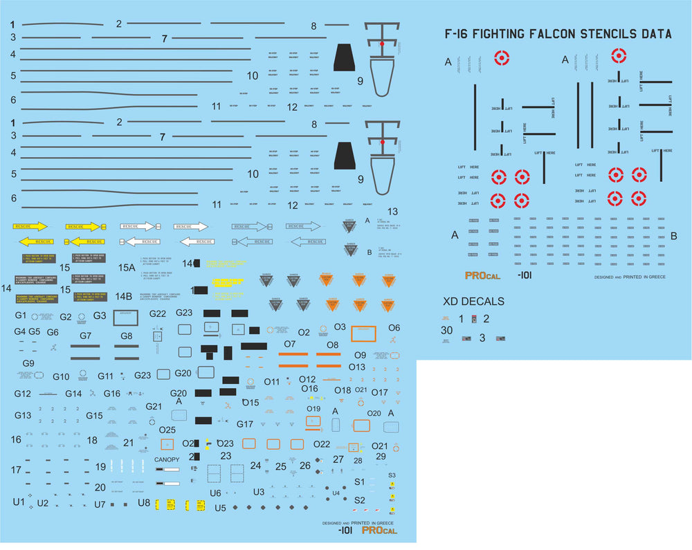 Procal PD48-101 1:48 F-16 Viper Stencil Data (Greek)