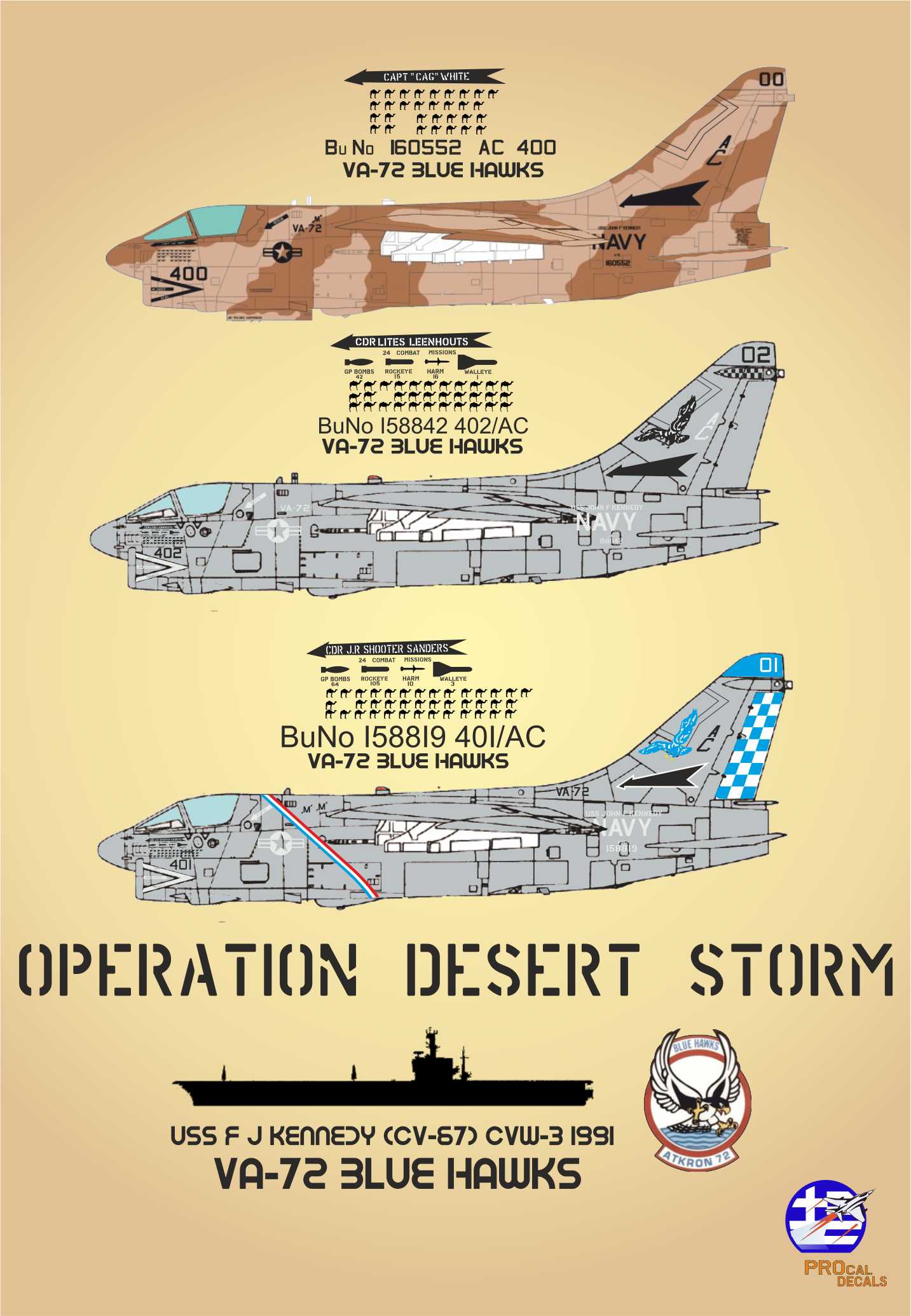 Procal Decals PD48-103 1:48 LTV A-7E Corsair USS J.F