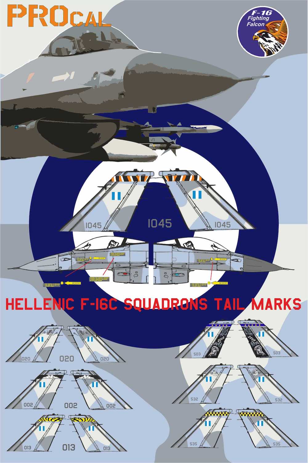 Procal PD48-201 1:48 Hellenic F-16C Squadrons Tail Marks