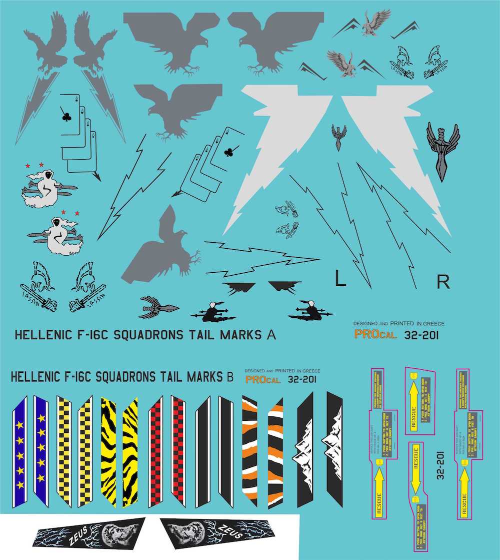 Procal PD48-201 1:48 Hellenic F-16C Squadrons Tail Marks