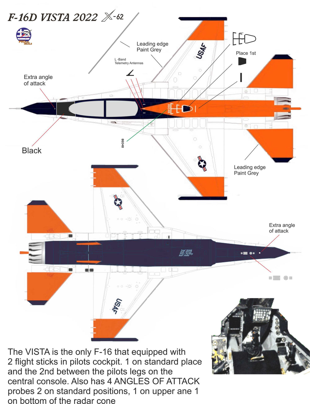 Procal PD48-2301 1:48 F-16D VISTA X-62 Decals