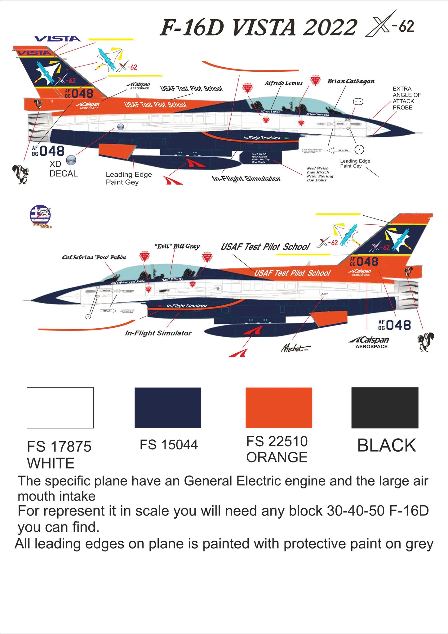 Procal PD48-2301 1:48 F-16D VISTA X-62 Decals