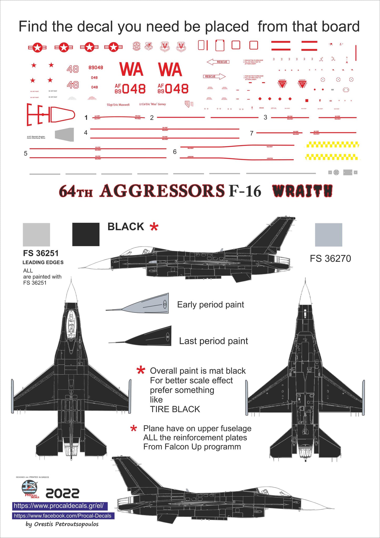 Procal Decals PD72-2201 1:72 64TH AGGRESSORS Lockheed-Martin F-16 WRAITH PAINT
